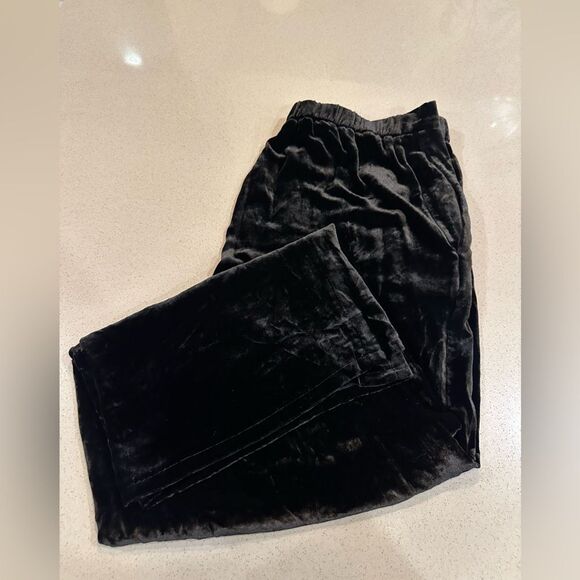 Eileen Fisher Petite Medium Women's Black Velvet Elastic Waist Pants - Picture 1 of 9